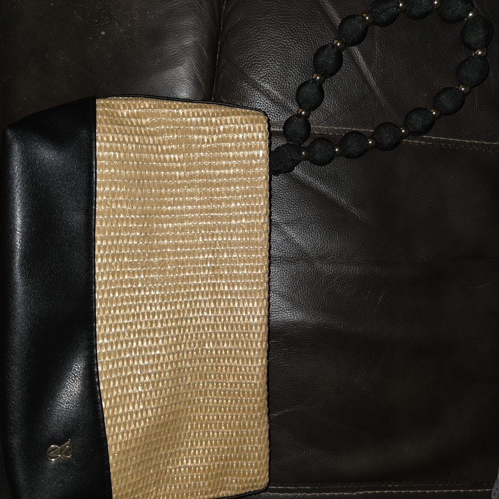 Victoria's Secret Black and Tan Clutch with Beaded Handle